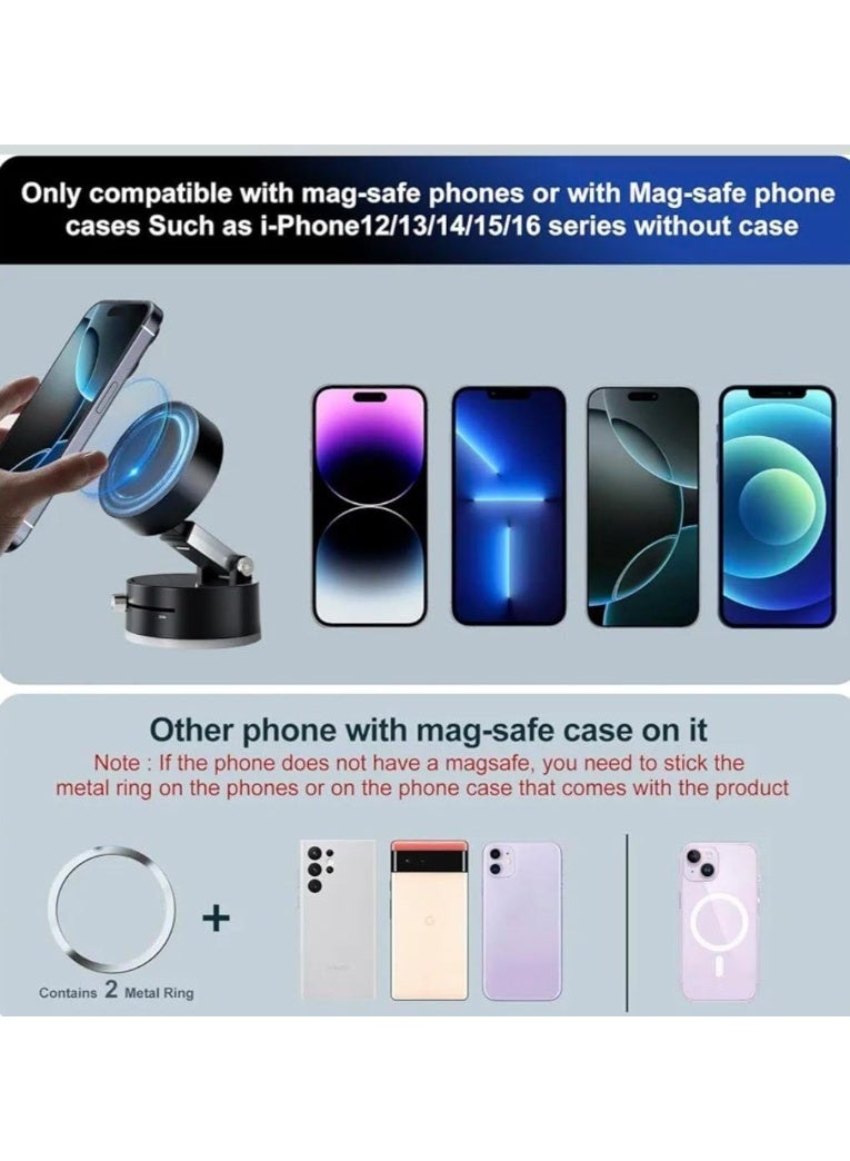 حامل موبايل مغناطيسي ، قاعدة تثبيت بالشفط حامل قوي قابل للطي للسيارة وصالة الألعاب الرياضية والمرآة والأسطح الملساء - Image 3